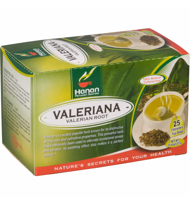 Hanan Valerian Root Tea (Valeriana) - 25 Tea Bags of Valerian Root Herbal Tea from Peru – Nature’s Calming Supplement for Relaxation Before Bed – 1000mg Valeerian Valerain per Filtered Teabag