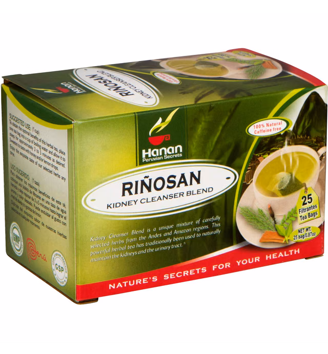Riñosan Kidney Cleanser Blend - Herbal Tea of Chanca Piedra (Stone Breaker), Cat's Claw (Una de Gato), Horse Tail (Cola de Caballo) & Huamanpinta - 25 Tea Bags of Natural Herbs from Peru