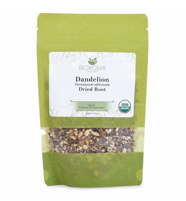 Biokoma Pure and Organic Dandelion Root Tea 100g (3.55oz) Natural Dandelion Root Organic Herbal Tea in Resealable Moisture Proof Pouch, No Additives No Preservatives