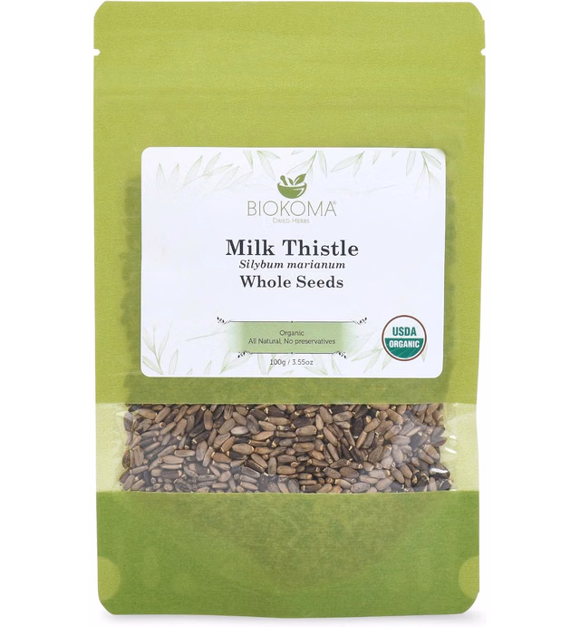 Biokoma Pure and Organic Milk Thistle Whole Seeds 100g (3.55oz) in Resealable Moisture Proof Pouch