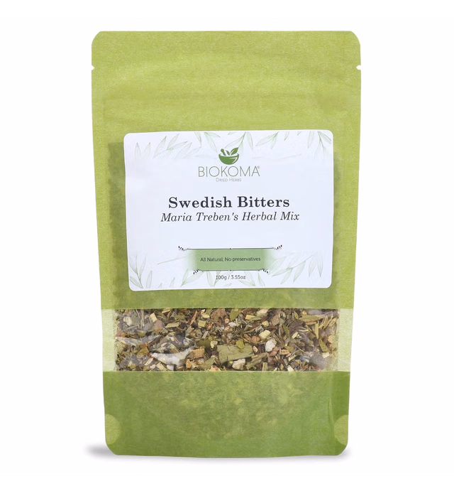 Pure and Natural Biokoma Swedish Bitters Maria Treben's Herbal Mix 100g (3.55oz) In Resealable Moisture Proof Pouch