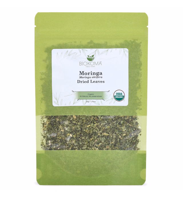 Pure and Organic Biokoma Moringa (Moringa oleifera) Dried Leaves 50g (1.76oz) In Resealable Moisture Proof Pouch