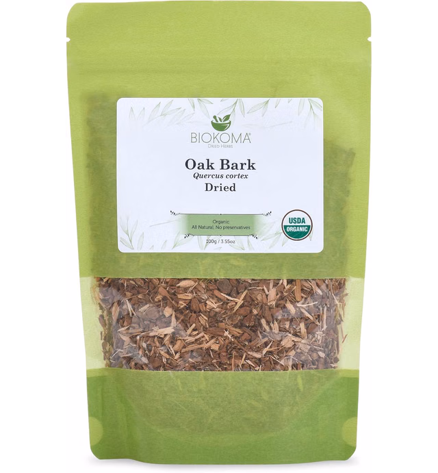 Pure and Organic Biokoma Oak Bark Dried Herb 100g (3.55oz) in Resealable Moisture Proof Pouch
