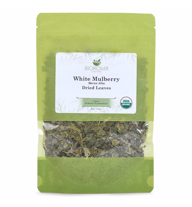 Pure and Organic Biokoma White Mulberry Dried Leaves 50g (1.76oz) In Resealable Moisture Proof Pouch