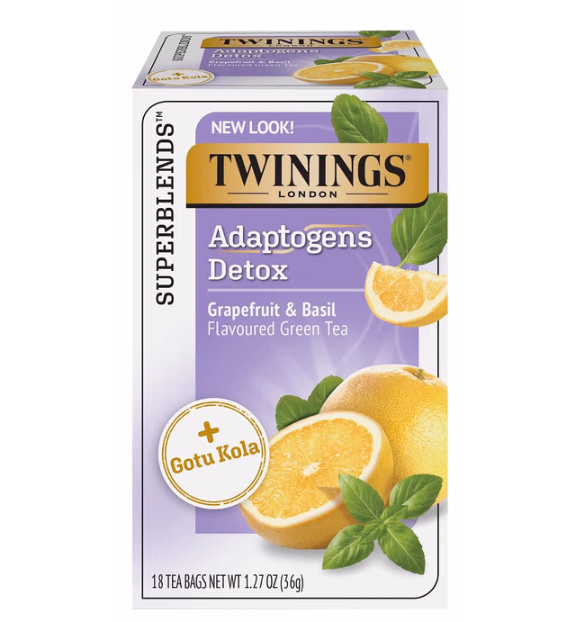 Twinings Superblends Adaptogens Detox with Gotu Kola, Grapefruit & Basil Flavoured Green Tea, 18 Tea Bags (Pack of 6)
