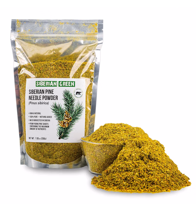 Siberian Green Pine Needle Tea Loose Powder 200g (7.05oz) Wild Harvested Pinus Sibirica White Pine Family from Altai