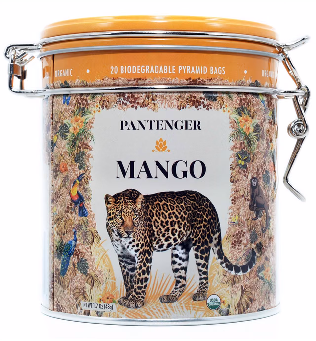 Pantenger Mango Tea Bags. USDA Organic. Black Tea Leaves, Mango Pieces and Marigold Petals. 20 Tea bags.