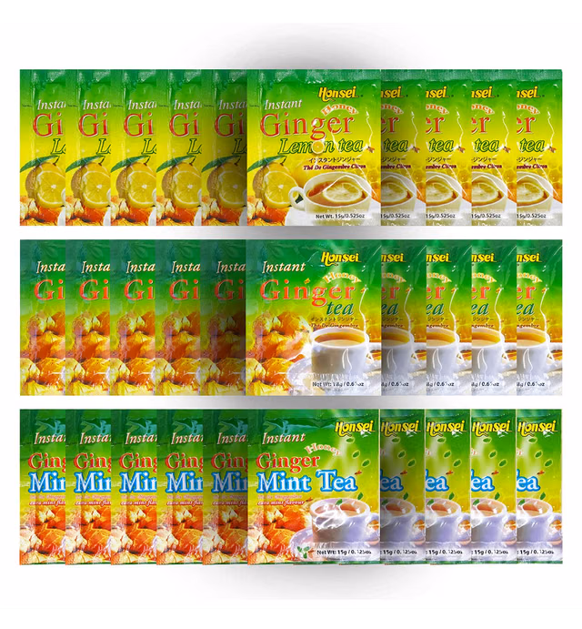 Seri's Choice"Honsei Honey Ginger Tea" Assorted Sampler 30 Packets with 10 Ginger Candy for Support Healthy Digestion.
