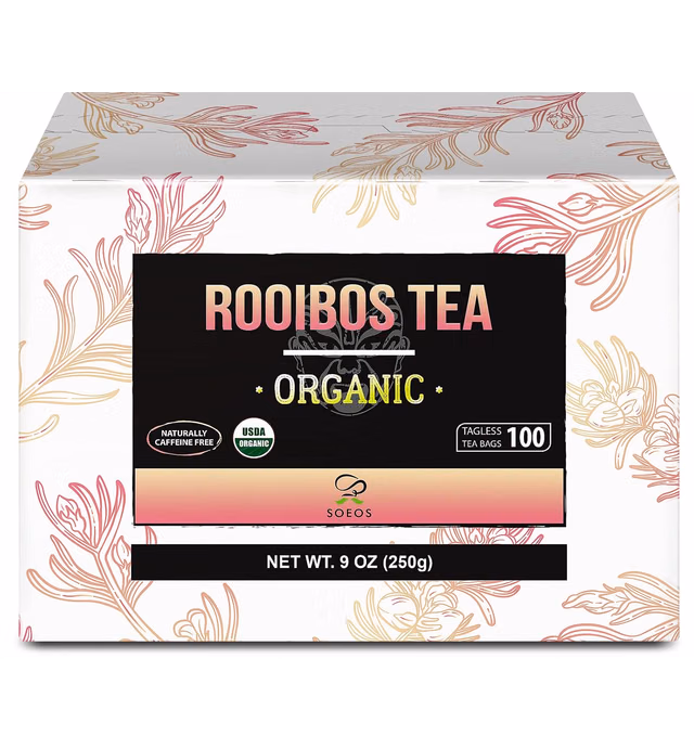 Soeos Rooibos Tea, Rooibos Tea Organic, Rooibos Tea Bags (100 Count), Naturally Sweet Herbal Tea, Caffeine Free, USDA Organic, Red Rooibos Tea Farmed in South Africa 9oz (250g)