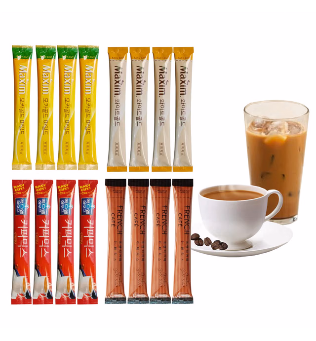 NOPIGO Korean Instant Coffee Variety Sample Packets 4 flavors, Camping Nessentials, Travel Necessities.(korean coffee mix 16 Sticks.)