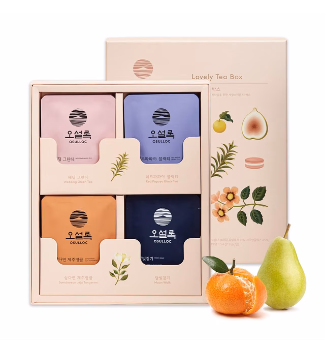 OSULLOC Lovely Tea Gift Box Set (12 count, 4 flavors x 3 EA) | Gift Set for Mother's Day | Korean Tea Sampler | Fruit Tea Variety Pack | Pyramid Tea Bag Series
