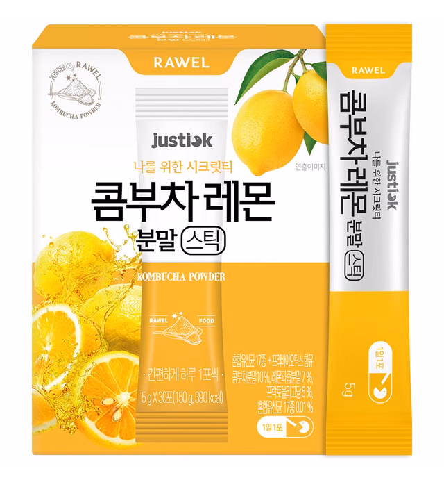 RAWEL Kombucha Powder Lemon Flavor 150g (5g x 30packs) / Powdered Drink Mix with Prebiotics/Fermented Drink Tea Powder/Support gut health and immunity