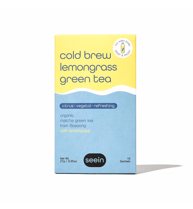 SEEIN Cold Brew Lemongrass Matcha Green Iced Tea Bags | Blend of Green Tea and Matcha with Lemongrass | From Boseong, Korea | Unsweetened Tea, 10 Sachets