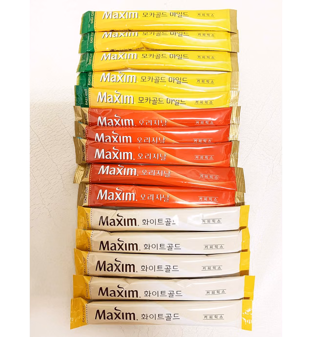 Korean Maxim White Gold/Mocha Gold Mild/Original Instant Coffee Mix Variety Sample Combo Combination 15 Sticks