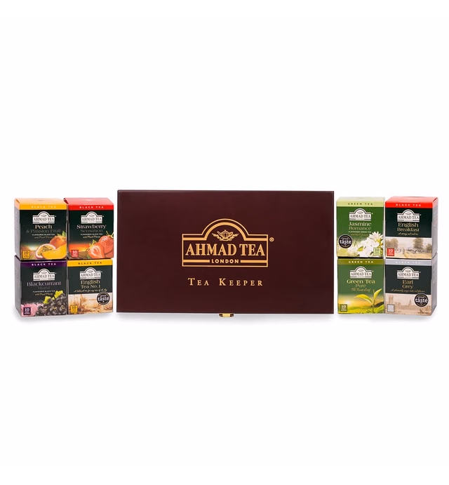 Ahmad Tea Keeper Wooden Box with 80-Count Assorted Tea Bags