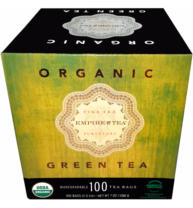 Empire of Tea USDA Organic Green Individually Wrapped Bulk Tea Bags, 100 Count