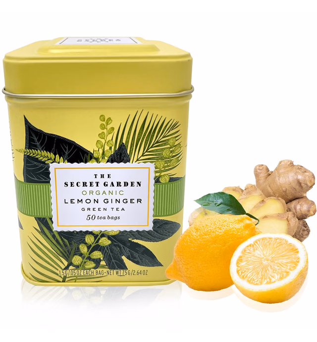 Secret Garden Organic Lemon Ginger Ceylon Green Tea - 50 Packets - Natural Antioxidant Rich Herbal Leaf Teabags - USDA Certified 100% Organic and Non-GMO - Caffeinated