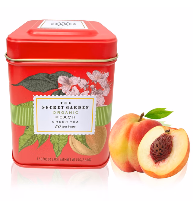 Secret Garden Organic Peach Ceylon Green Tea - 50 Packets - Natural Antioxidant Rich Herbal Leaf Teabags - USDA Certified 100% Organic and Non-GMO - Caffeinated