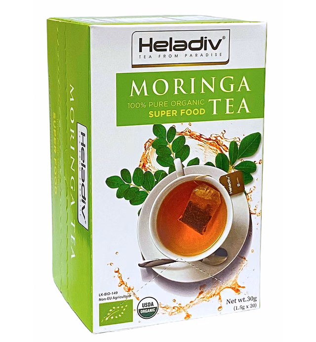HELADIV Moringa Tea - 100% Organic Moringa Super Food Tea - Energy & Immunity Booster, Stress Relief - 20 Individually Sealed Moringa Tea Bags