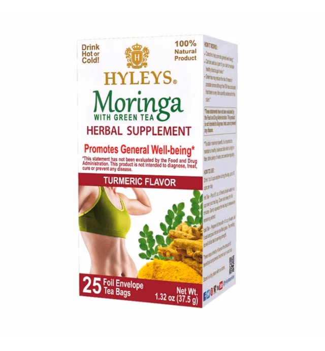 Hyleys Tea Moringa Oleifera with Turmeric Flavor - 25 Tea Bags (Miracle Tree Tea)