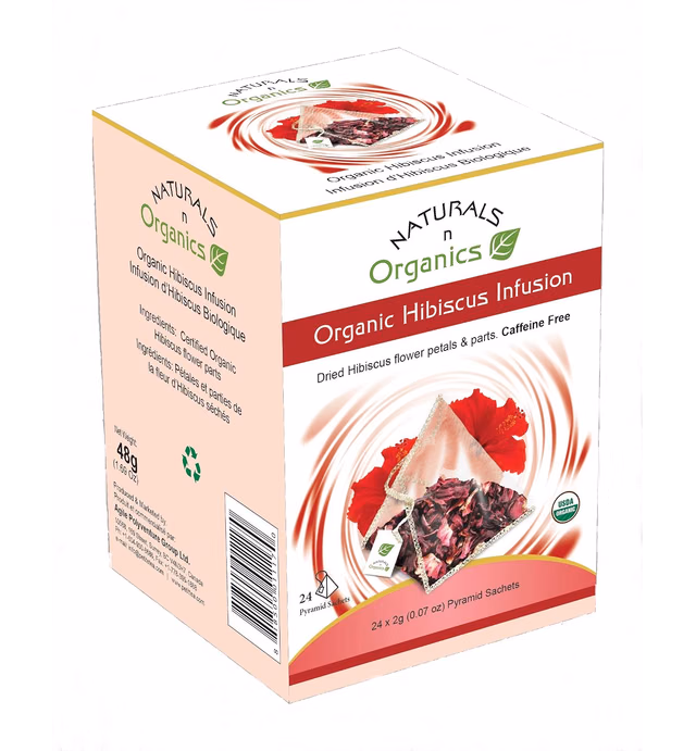 Naturals-n-Organics Organic Hibiscus Flower Tea, Caffeine Free, 24 bio-degradable Tea Bags
