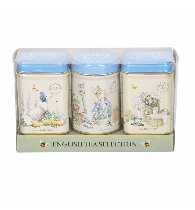 Peter Rabbit 3x Mini Tea Tins with Loose Leaf English Tea, Beatrix Potter Gift, Small Caddy Set