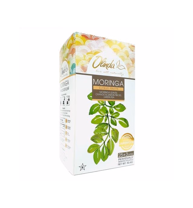 Olinda Moringa Citrus Green Tea with Moringa Leaves, Orange, and Lemon Pieces | Caffeine-Free Tea Bags, Brew Hot or Cold, 28 Tea Bags - Pack of 1