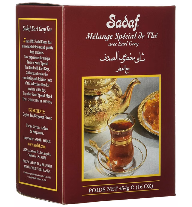 Sadaf Earl Grey Tea Loose Leaf Box 16 oz - Special Blend Earl Grey Ceylon Black Tea - Product harvested in Sri Lanka