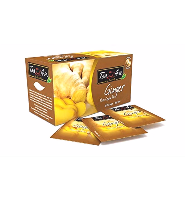Tea4U, Ginger, Black Tea, Pure Ceylon Tea, 25 Tea Bags
