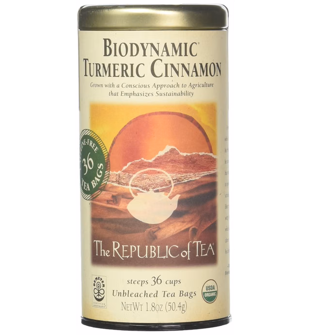 The Republic of Tea Organic Turmeric Cinnamon Herbal Tea, 36 Tea Bags, Naturally Caffeine-Free