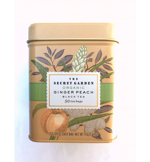 The Secret Garden Organic Ginger Peach Black Tea, 50 tea bags (USDA ORGANIC)