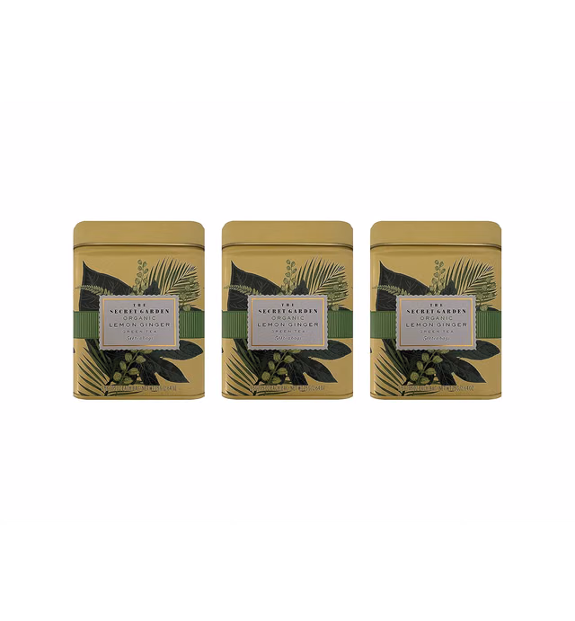THE SECRET GARDEN USDA ORGANIC TEA | 50 TEA BAGS TIN CAN | PACK OF 3 (LEMON GINGER [GREEN TEA])