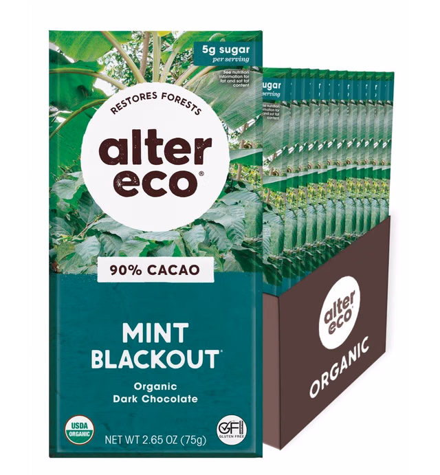 Alter Eco | Chocolate Bars | Pure Dark Cocoa, Fair Trade, Organic, Non-GMO, Gluten Free (12-Pack Mint Blackout)