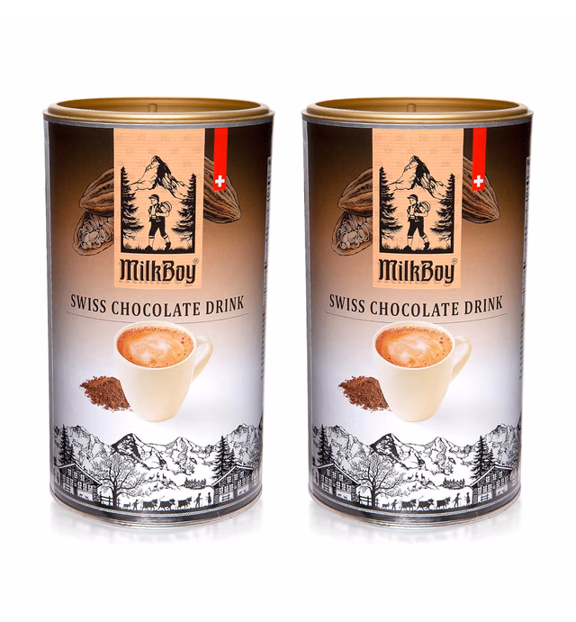 MilkBoy Gourmet Hot Chocolate Mix - Swiss Chocolate Drink for Cold or Hot Cocoa - Kosher, Vegan, and Gluten Free Hot Chocolate Mix Canister With 16 Servings, Rainforest Alliance Certified - 1 lb - 2 Pack