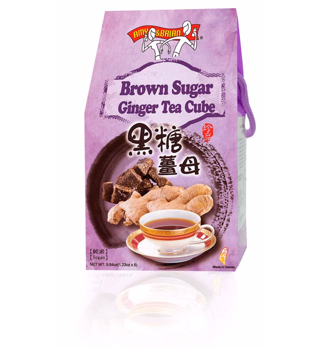 Amy & Brian Brown Sugar Tea Cubes, Ginger Flavor, 8 Count | 黑糖薑母茶磚 | Traditional Herbal Tea | 100% Natural, No Preservatives, Vegan