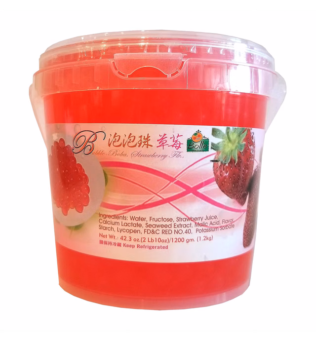 Bolle Popping Boba Pearls Bubble Tea, Ice Cream or Yogurt Topping 42.3 Oz. (Strawberry)