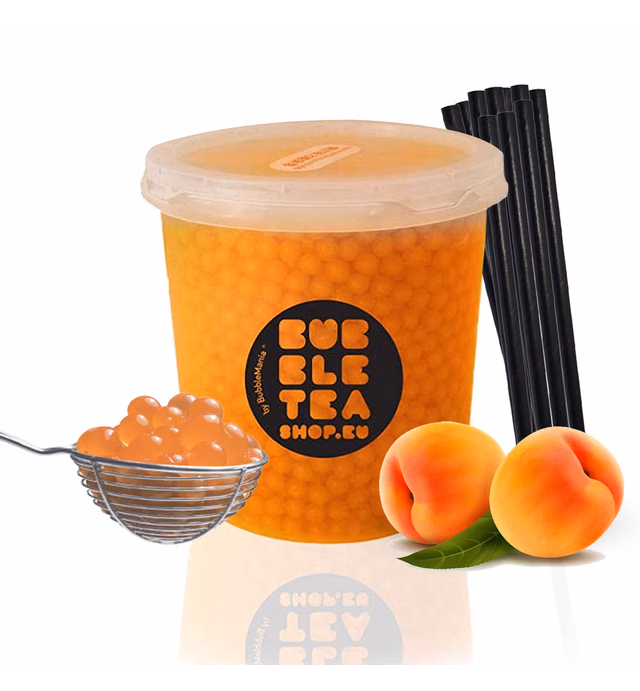 Popping Boba Bubble Tea Kit - Fruit Bursting Boba Pearls for Bubble Tea | Ready to Serve Boba Tea Kit with Tapioca Boba Pearls, Bubble Tea Tapioca Scoop and Eco-Friendly Paper Straw (Peach)