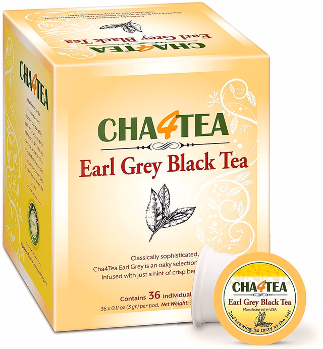 Cha4TEA 36-Count Earl Grey Tea Pods for Keurig K-Cup Brewers