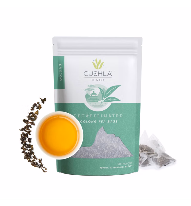 Decaf Oolong Tea Bags, Decaffeinated Hot or Cold Brew, Smoky, Woodsy, Nutty Notes Delicate Toasty Finish - 20 Decaf Oolong Tea Bags