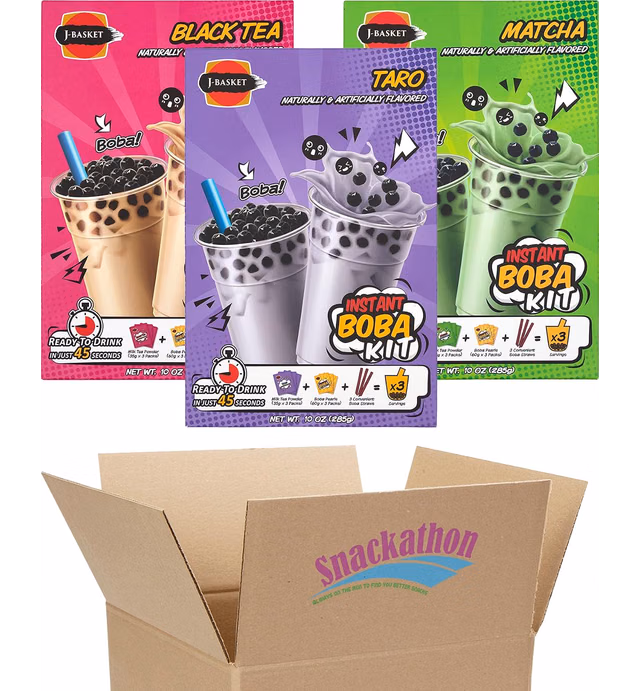 Instant Boba Bubble Pearl Milk Tea Kit with Boba, Straws Included, Variety (Taro, Black Tea, Matcha), 9 Total Servings