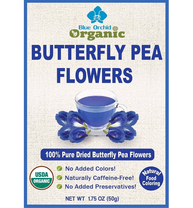 Organic Butterfly Pea Flowers - Healthy Herbal Loose Leaf Blue Tea - Natural Food Coloring - Caffeine Free 1.75OZ