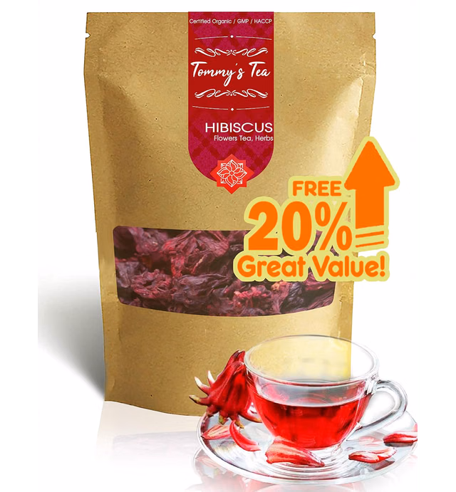 Tommy's Tea : Hibiscus Flowers. (56g./2 oz.) 100% Natural Dried Hibiscus Flower 100% raw for Perfect Hibiscus Tea or a Cold Drink. (Whole Flower, no Small Pieces)