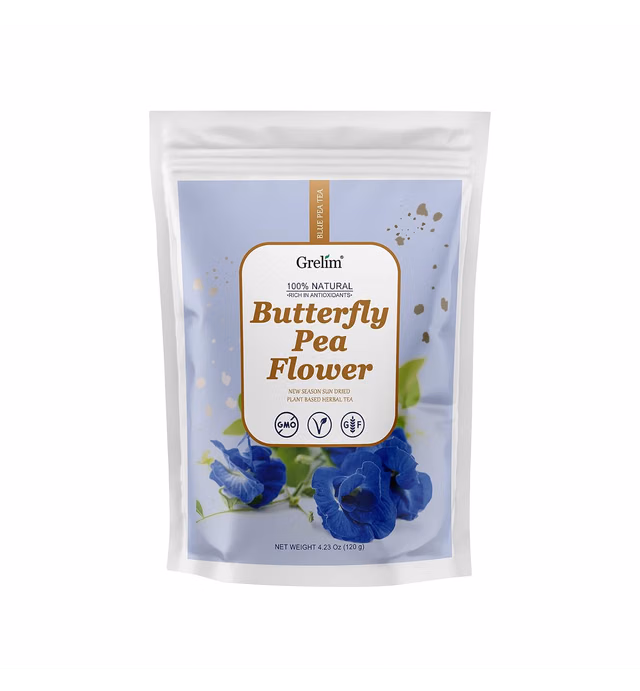 GRELIM Butterfly Pea Flower Tea 4.23 Oz,New Season Non-GMO Dried Butterfly Pea Flowers,120g
