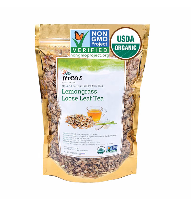 INCAS 100% USDA Organic Lemongrass Tea 4.41 oz Premium Quality Roasted Lemongrass Tea Non GMO Verified Sourced From Thailand Caffeine Free Supports Healthy Digestion