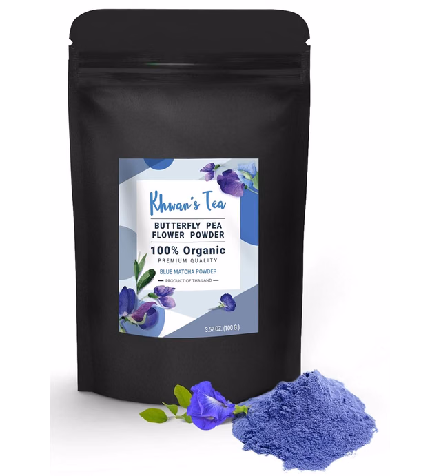 KHWAN'S TEA Butterfly Pea Flower Powder Premium Quality Blue Matcha Powder Tea, Culinary Grade Natural Food Coloring Powder Extract, Authentic Thai Origin 3.5 Oz(100g)