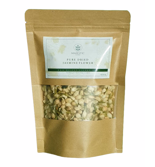 Dried Edible Jasmine Flower Buds by Majestic Herbs | 100% Natural Additive-Free Non-GMO | For Fragrant Herbal Teas and Tisanes, Soap Making, Bath Bombs and Handicraft | 50g (1.75oz)