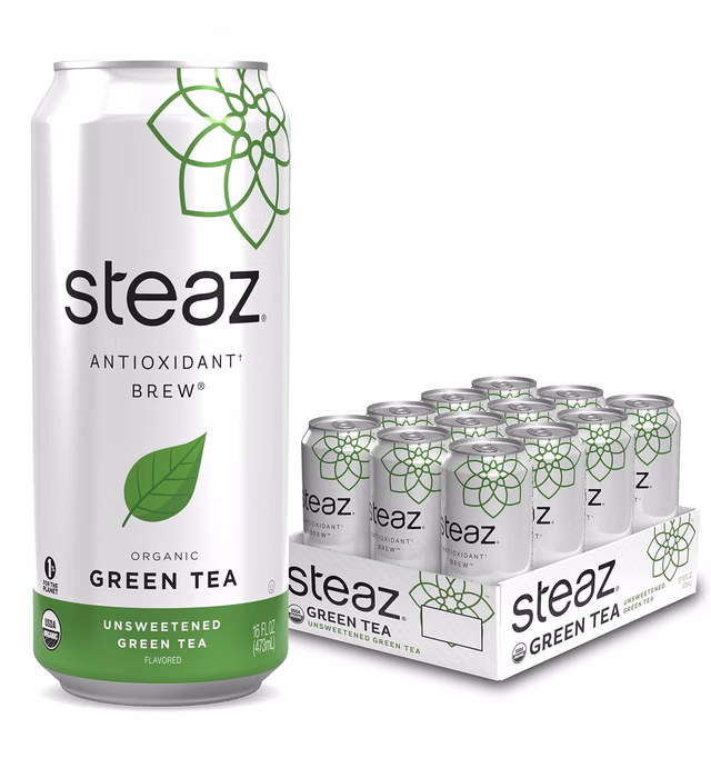 Steaz Organic Unsweetened Iced Green Tea Antioxidant Brew, 16 OZ (Pack of 12) (Unsweetened Green Tea)