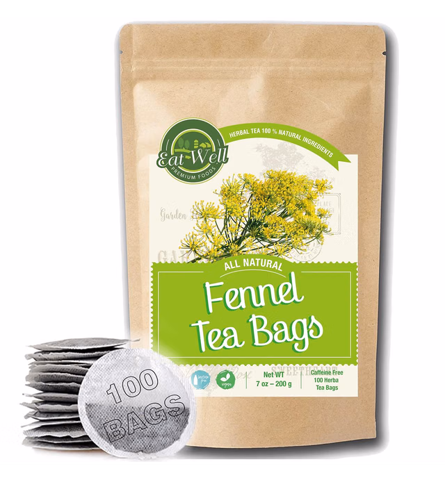 Eat Well Fennel Tea Bags, 100 bags Bulk Size 7 oz, 100% Natural Fennel Leaves Tea, Tea for Home or Office, Herbal Tea Bags, Herbal Tea Gift, 100 Herb Tea Bags in Re-Sealable Pack