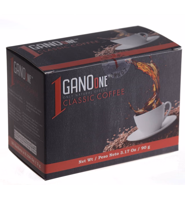 GanoOne Instant Classic Black Coffee with Ganoderma - Reishi Mushroom Extract Premium Blend 30 Single Serve Sachets, 4-pack