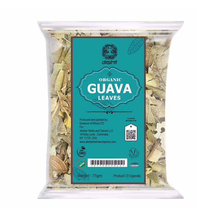 Akshit Organic Dried Guava Leaves, Herbal Tea, Hojas De Guayaba, 2.6oz (75gr), Natural Guava Leaves, 100% USDA Certified, Caffeine-Free, Non-GMO, Vegan, Gluten-Free. 2.6oz. Makes 28 Cups of Guava Leaf Tea. (Pack of 1)